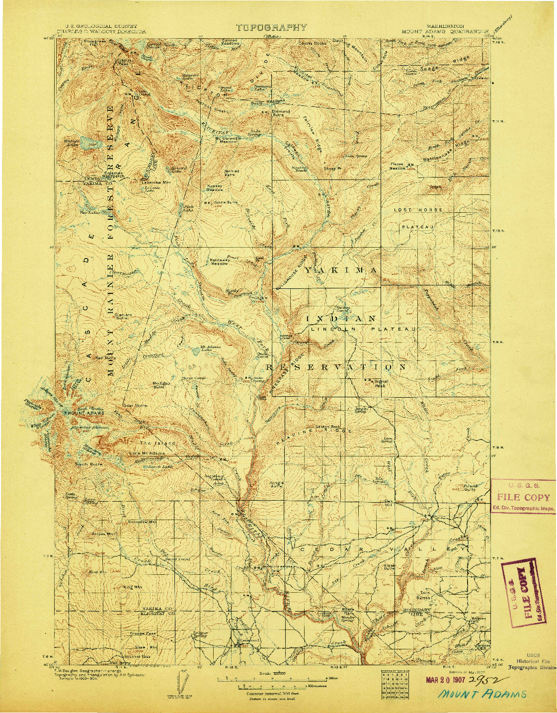 USGS 1:125000-SCALE QUADRANGLE FOR MOUNT ADAMS, WA 1907