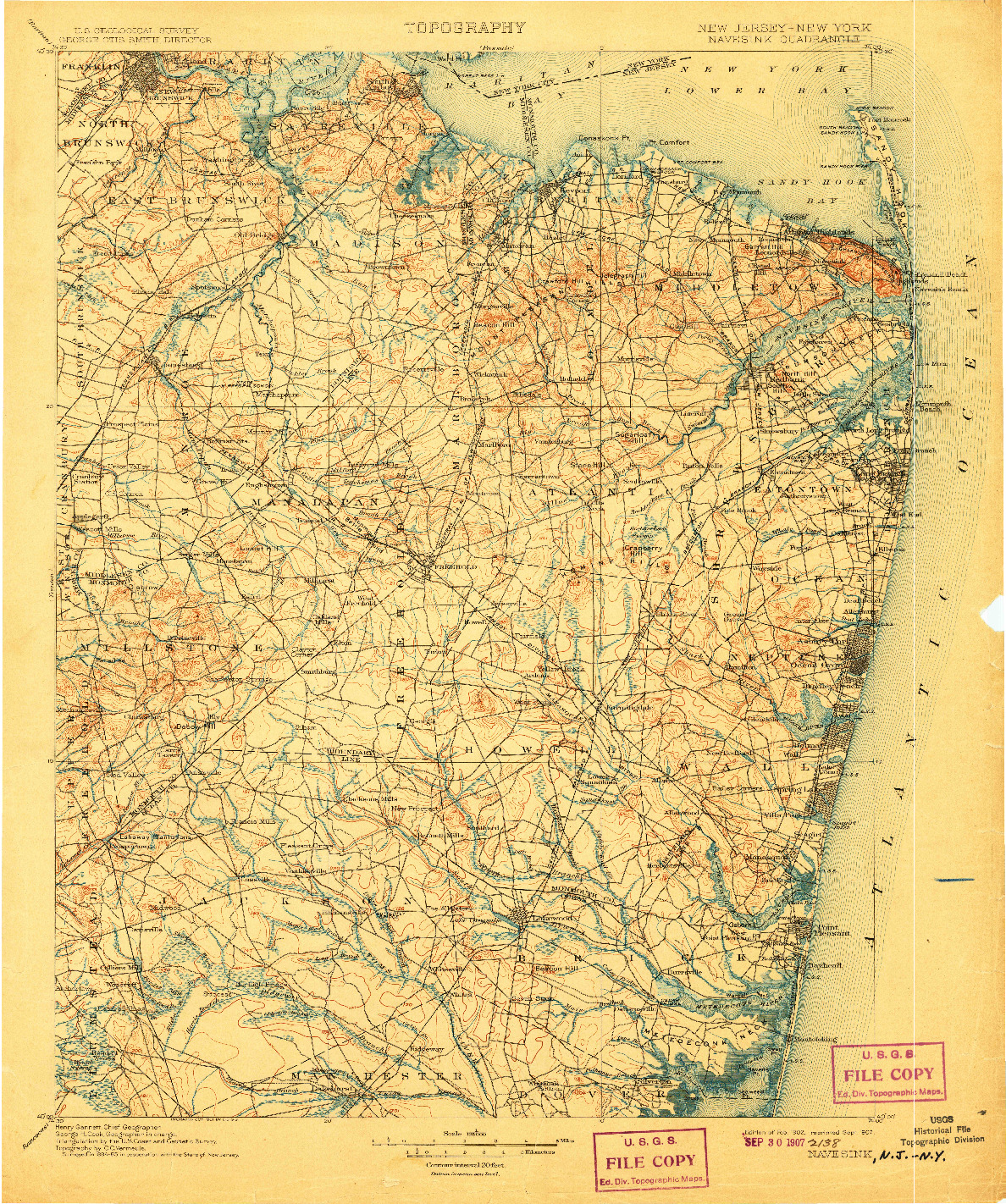USGS 1:125000-SCALE QUADRANGLE FOR NAVESINK, NJ 1902