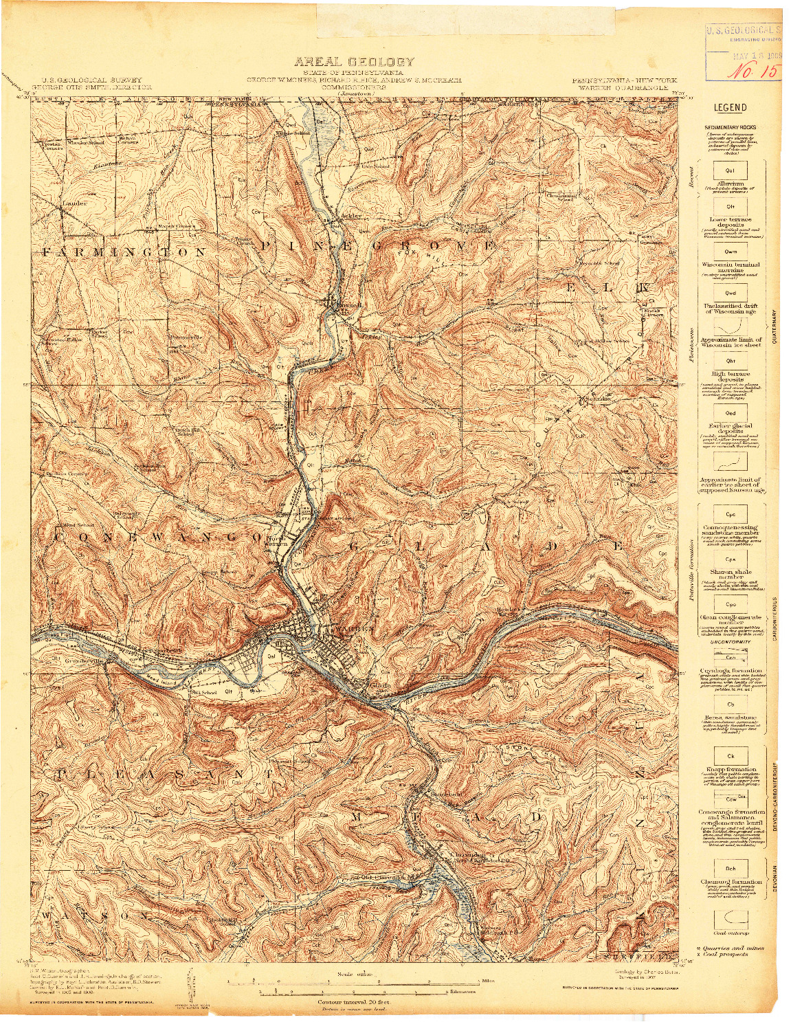 USGS 1:62500-SCALE QUADRANGLE FOR WARREN, PA 1907