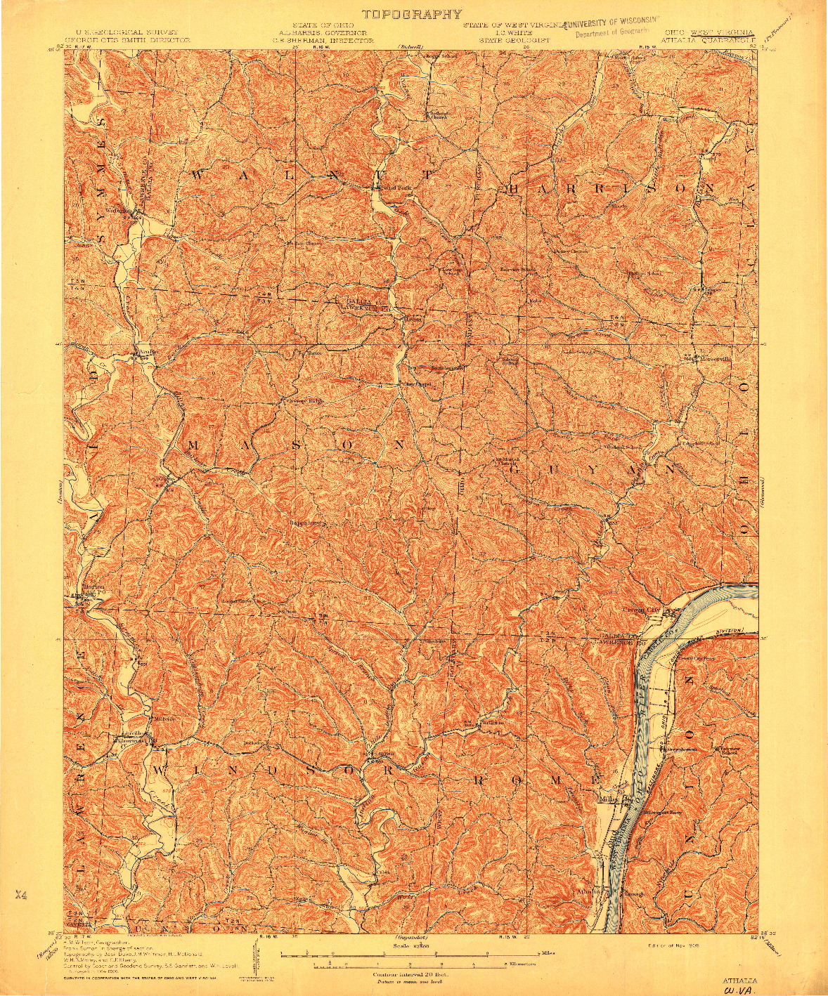 USGS 1:62500-SCALE QUADRANGLE FOR ATHALIA, OH 1908