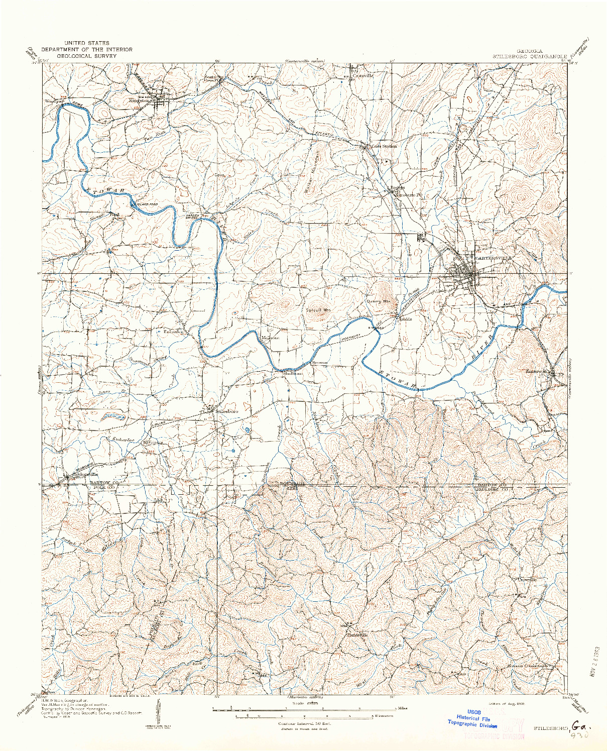 USGS 1:62500-SCALE QUADRANGLE FOR STILESBORO, GA 1908