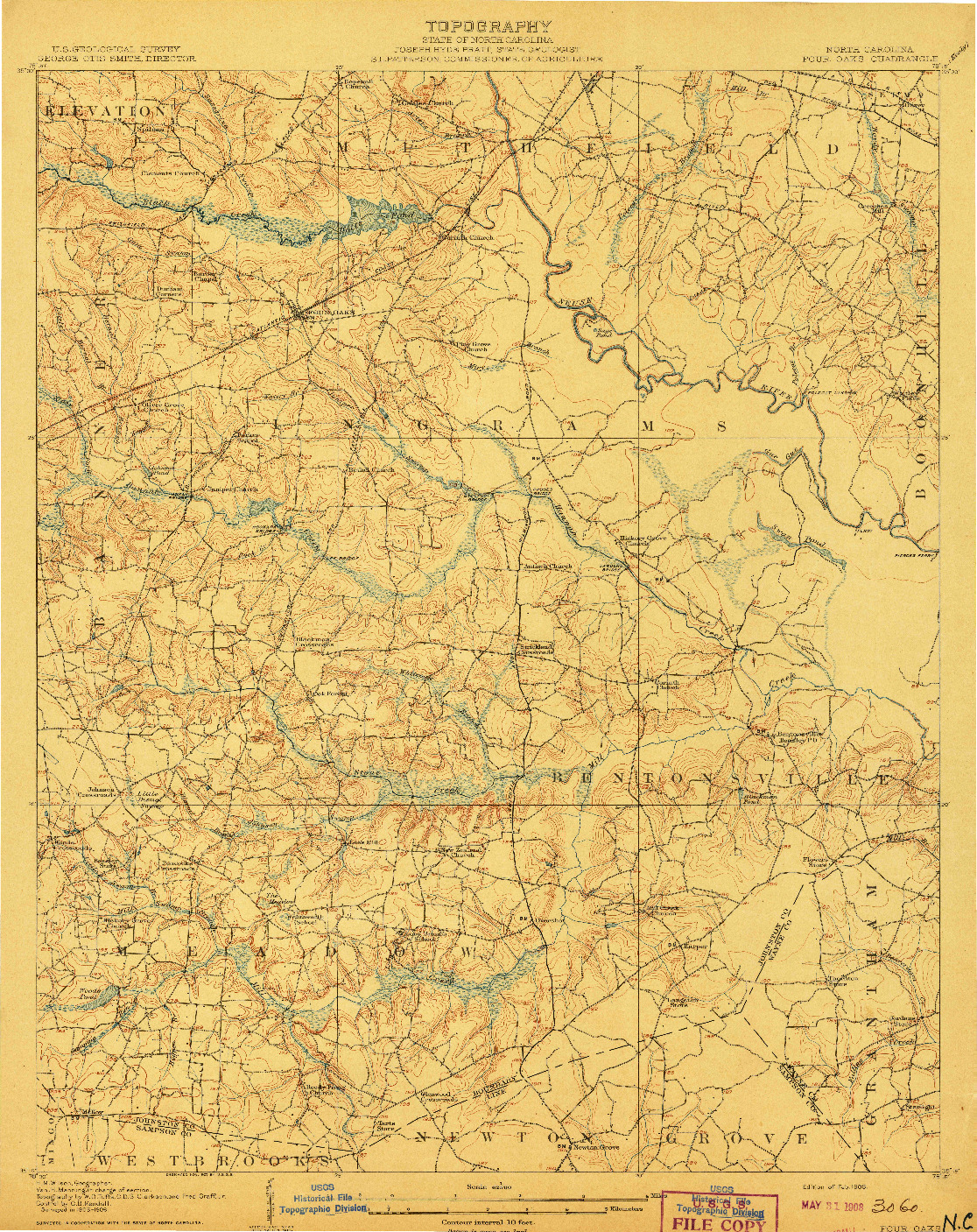 USGS 1:62500-SCALE QUADRANGLE FOR FOUR OAKS, NC 1908