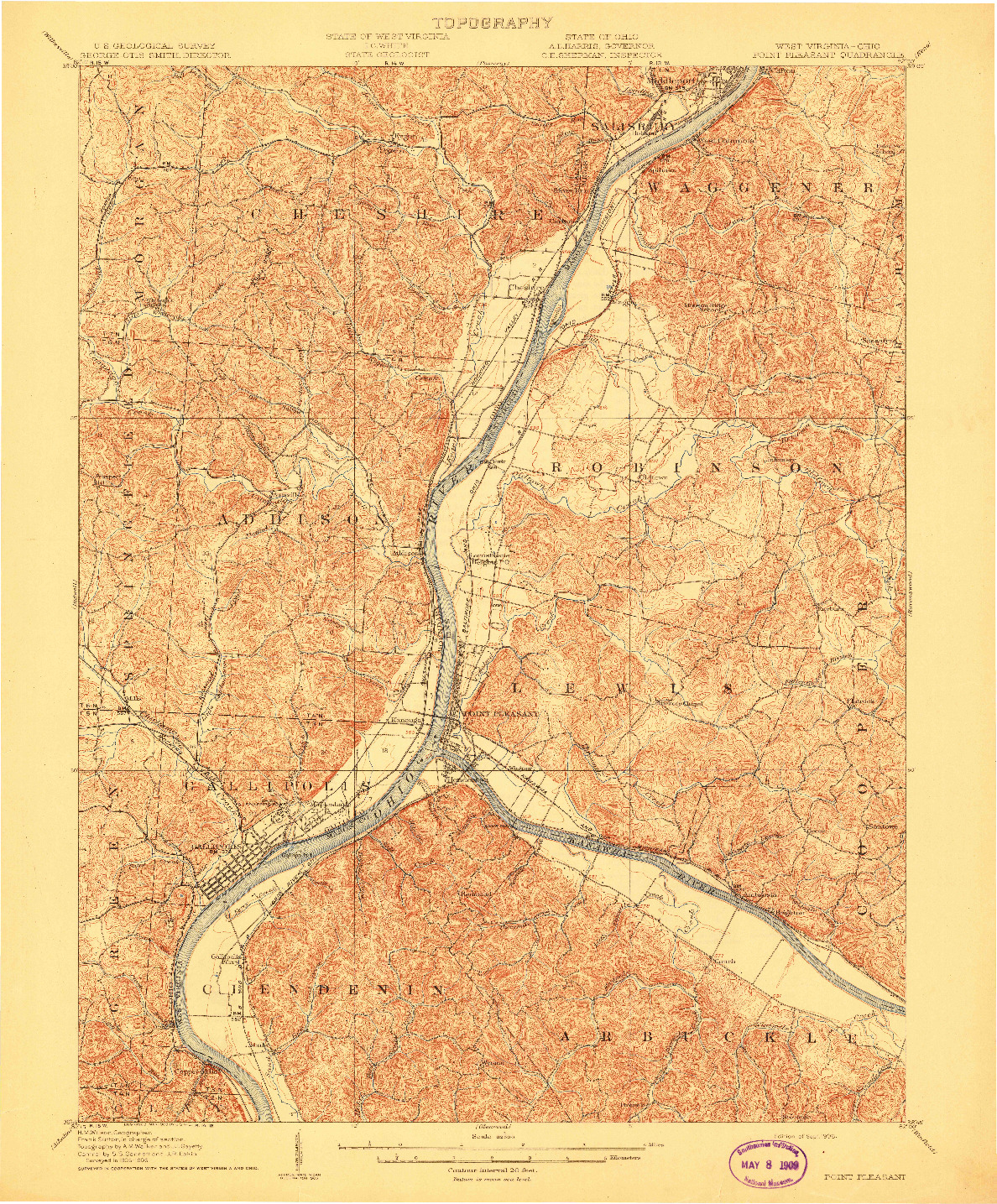 USGS 1:62500-SCALE QUADRANGLE FOR POINT PLEASANT, WV 1908