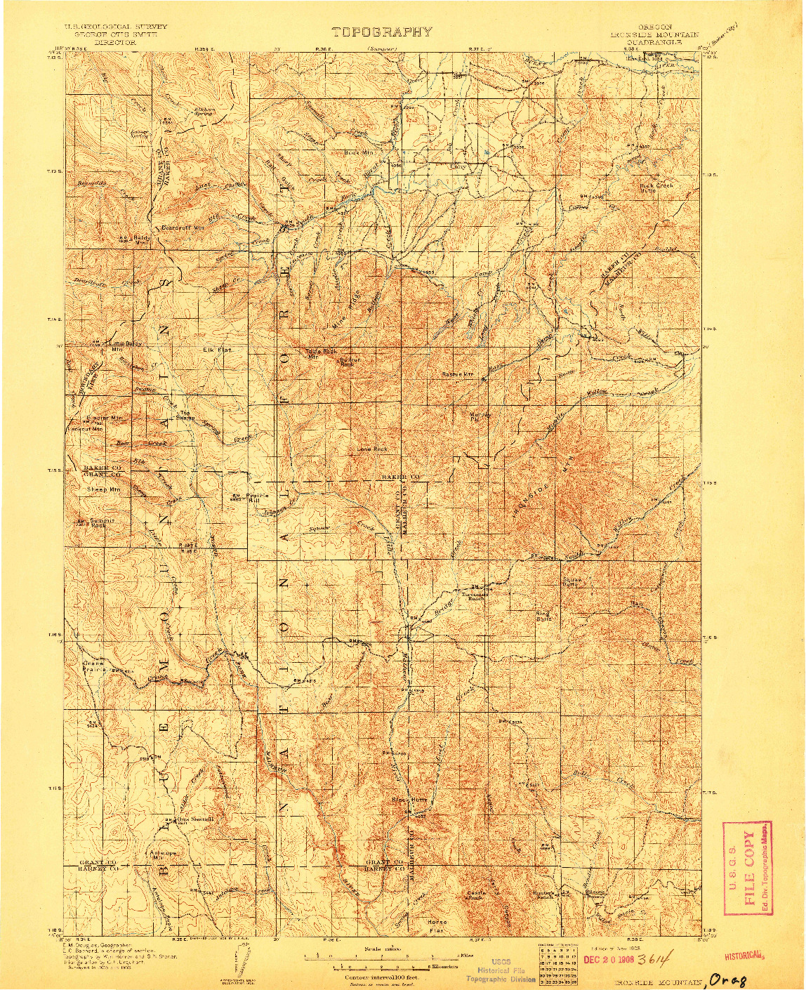 USGS 1:125000-SCALE QUADRANGLE FOR IRONSIDE MOUNTAIN, OR 1908