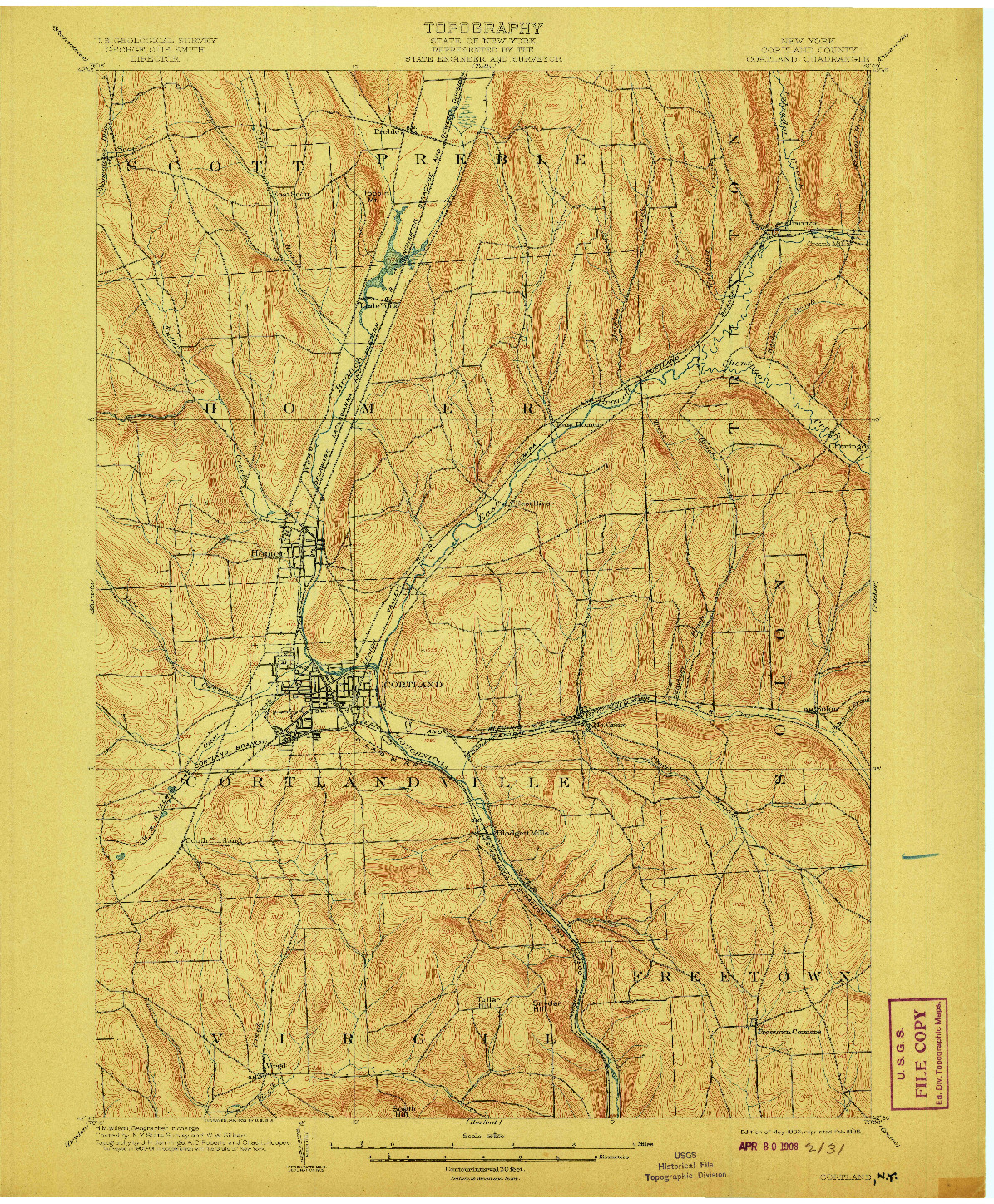 USGS 1:62500-SCALE QUADRANGLE FOR CORTLAND, NY 1903