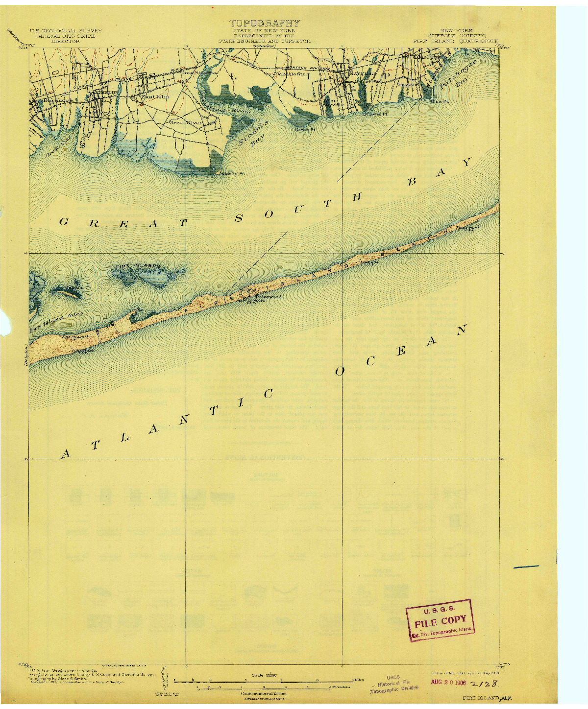 USGS 1:62500-SCALE QUADRANGLE FOR FIRE ISLAND, NY 1903