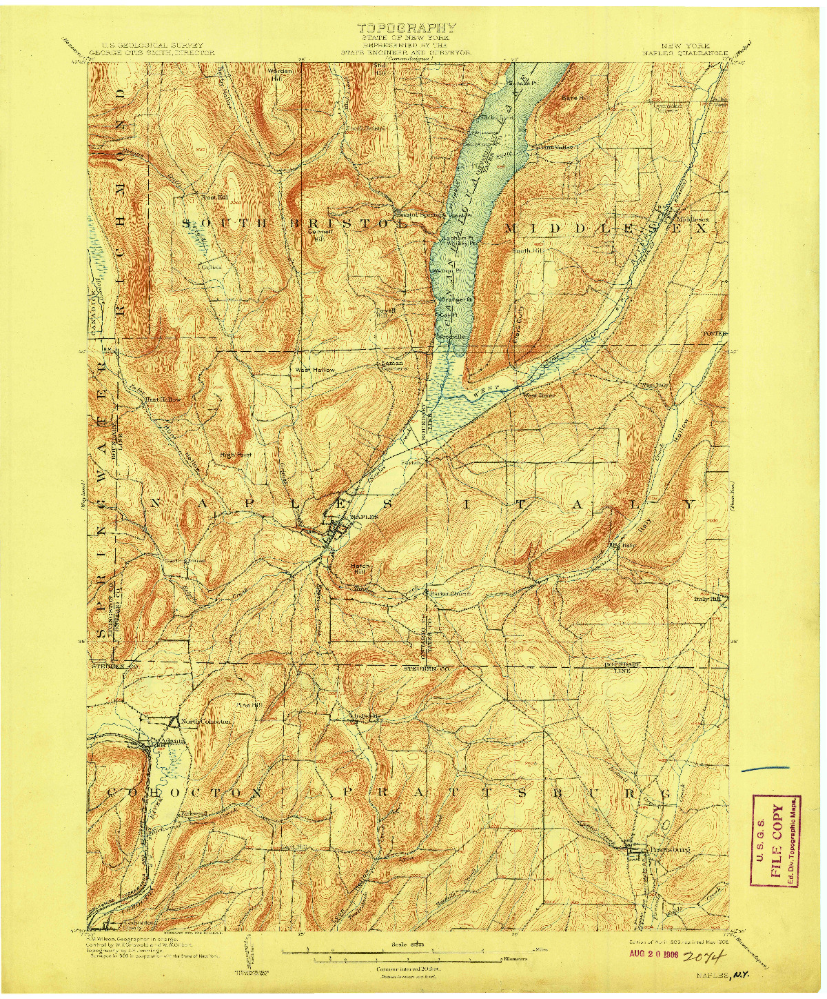 USGS 1:62500-SCALE QUADRANGLE FOR NAPLES, NY 1903