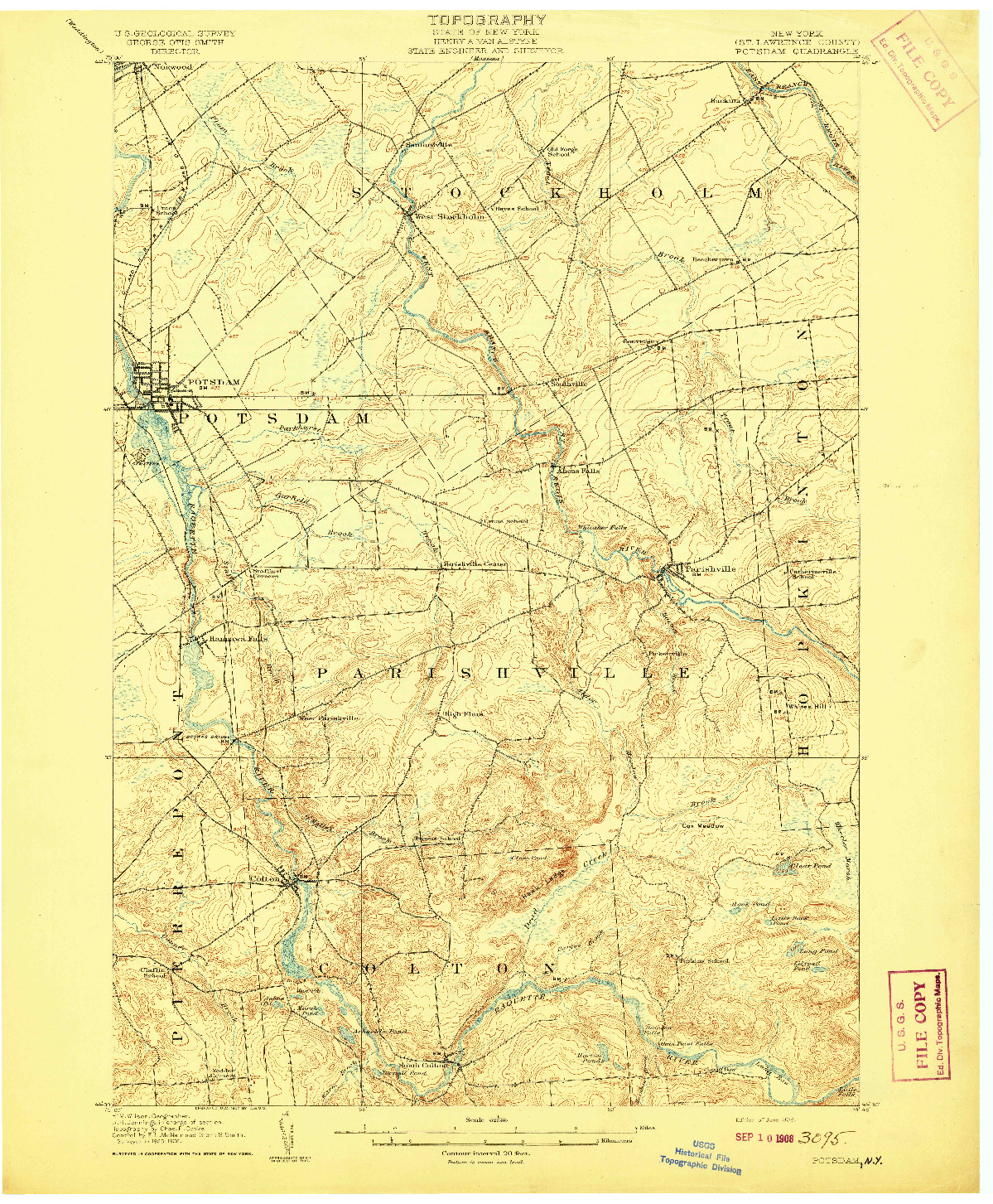 USGS 1:62500-SCALE QUADRANGLE FOR POTSDAM, NY 1908