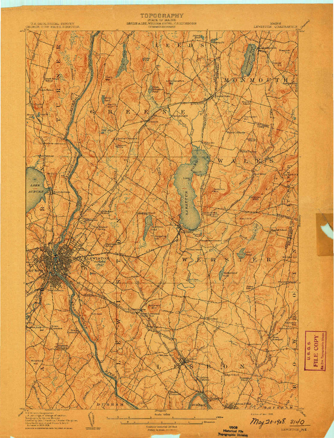USGS 1:62500-SCALE QUADRANGLE FOR LEWISTON, ME 1908