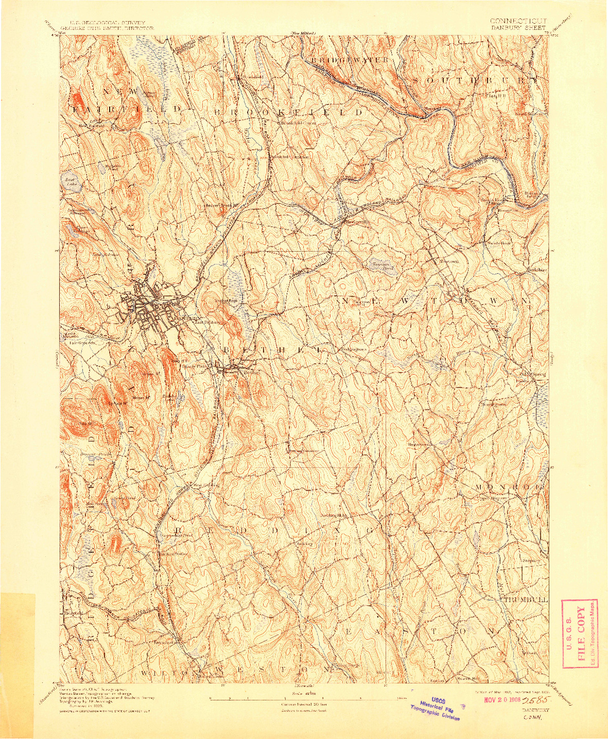 USGS 1:62500-SCALE QUADRANGLE FOR DANBURY, CT 1892