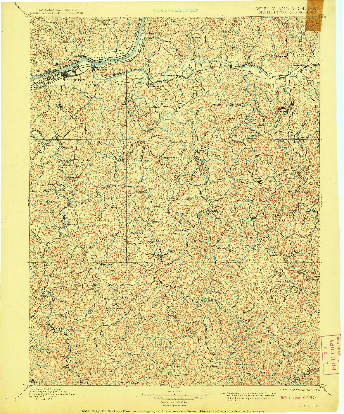 USGS 1:125000-SCALE QUADRANGLE FOR HUNTINGTON, WV 1898