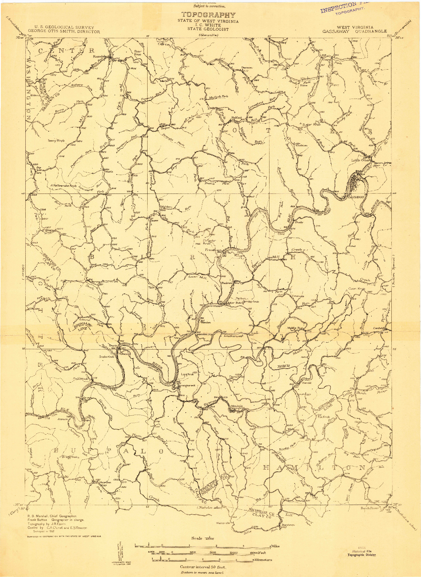 USGS 1:48000-SCALE QUADRANGLE FOR GASSAWAY, WV 1908