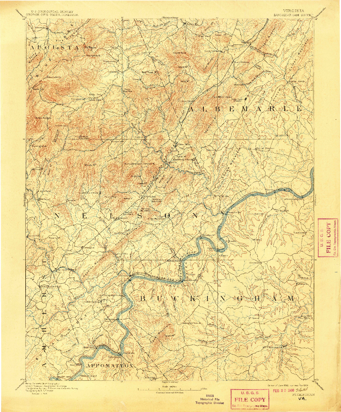 USGS 1:125000-SCALE QUADRANGLE FOR BUCKINGHAM, VA 1892