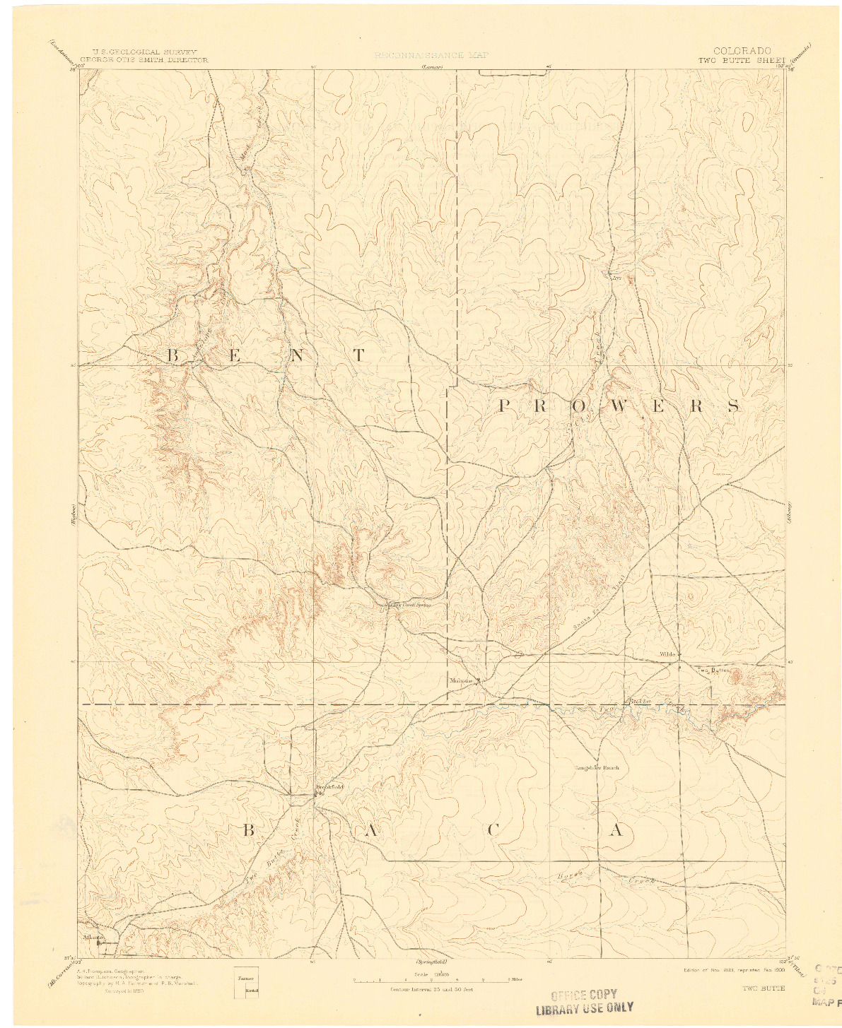 USGS 1:125000-SCALE QUADRANGLE FOR TWO BUTTE, CO 1893