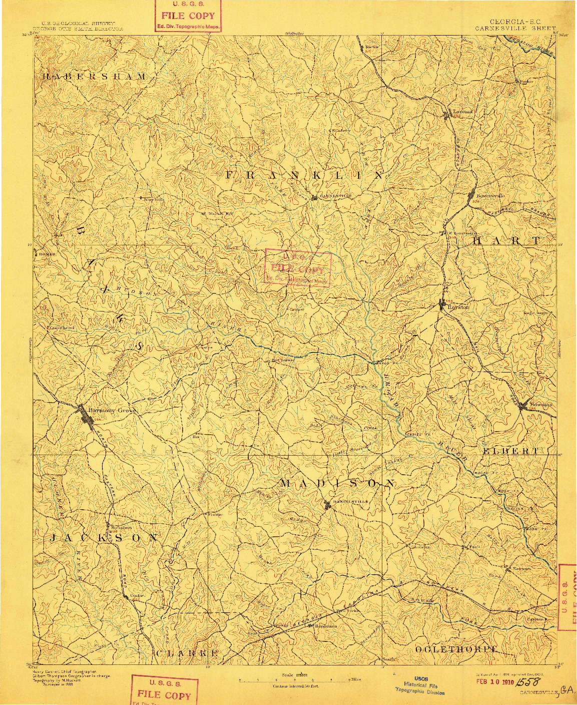 USGS 1:125000-SCALE QUADRANGLE FOR CARNESVILLE, GA 1891
