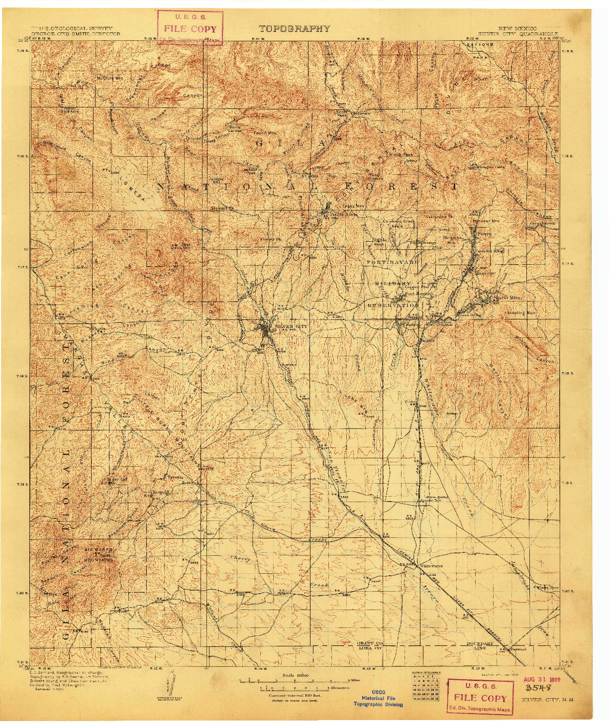 USGS 1:125000-SCALE QUADRANGLE FOR SILVER CITY, NM 1909
