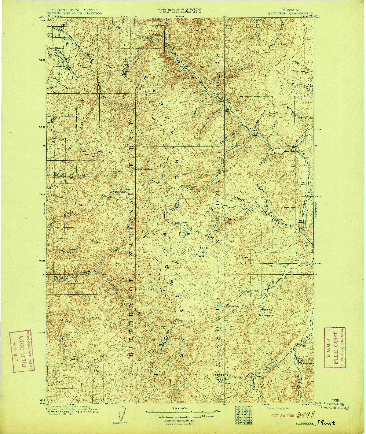 USGS 1:125000-SCALE QUADRANGLE FOR SAPPHIRE, MT 1909