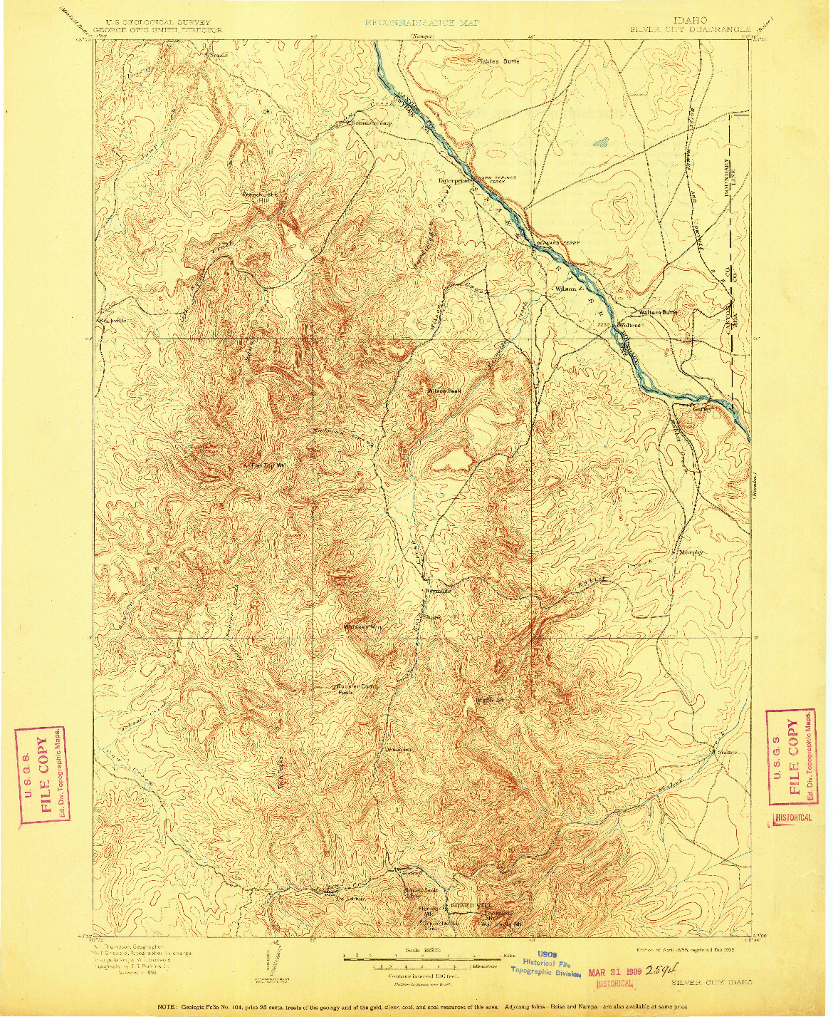 USGS 1:125000-SCALE QUADRANGLE FOR SILVER CITY, ID 1898
