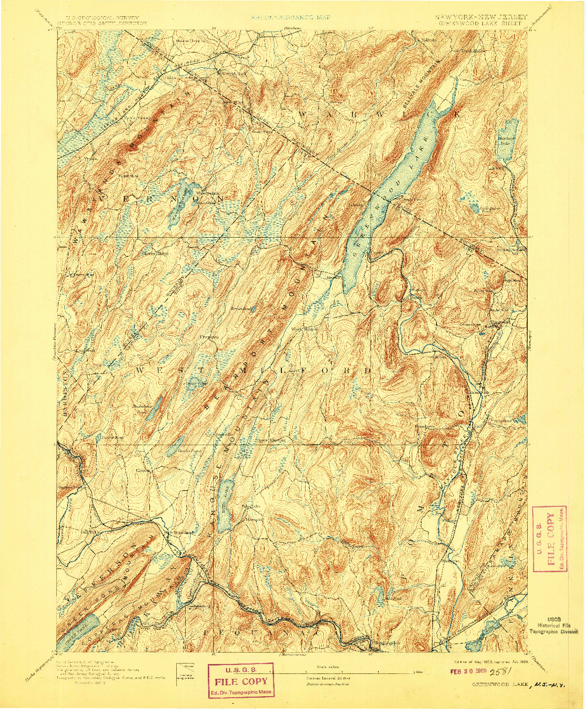 USGS 1:62500-SCALE QUADRANGLE FOR GREENWOOD LAKE, NY 1903