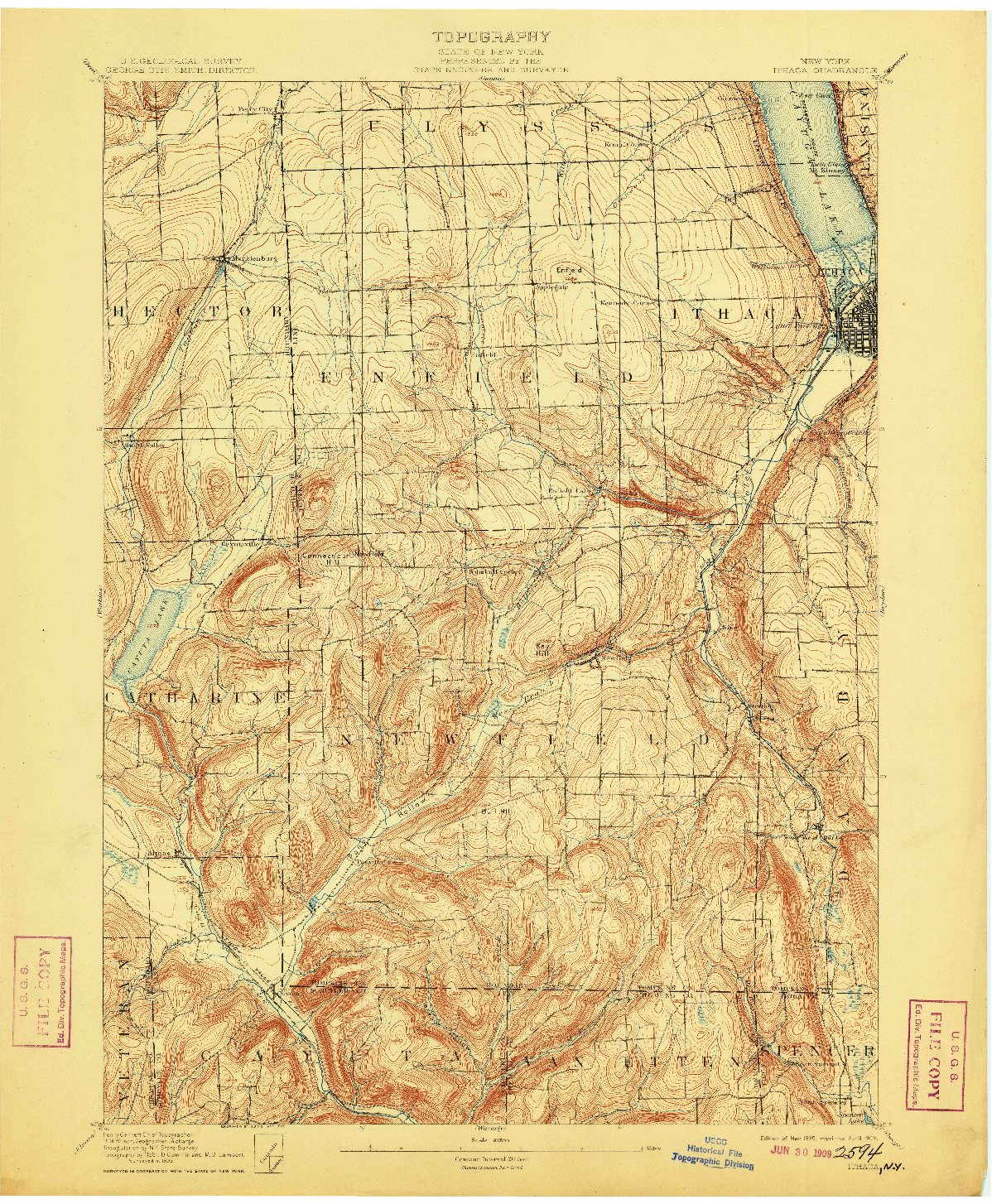 USGS 1:62500-SCALE QUADRANGLE FOR ITHACA, NY 1895