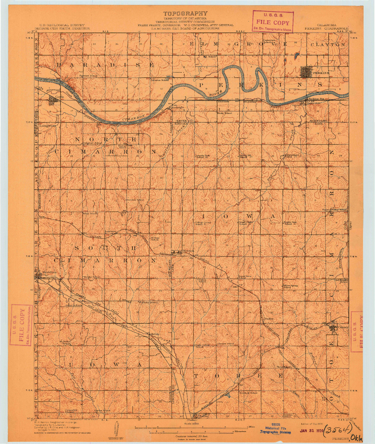 USGS 1:62500-SCALE QUADRANGLE FOR PERKINS, OK 1909