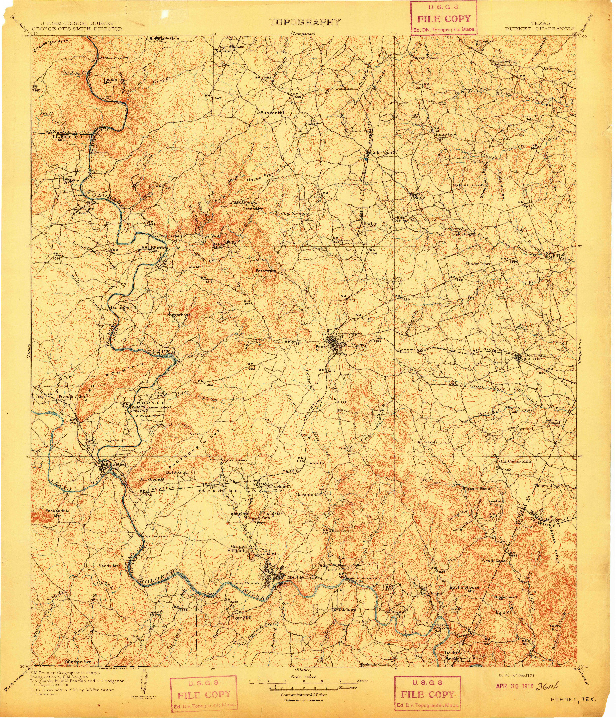 USGS 1:125000-SCALE QUADRANGLE FOR BURNET, TX 1909