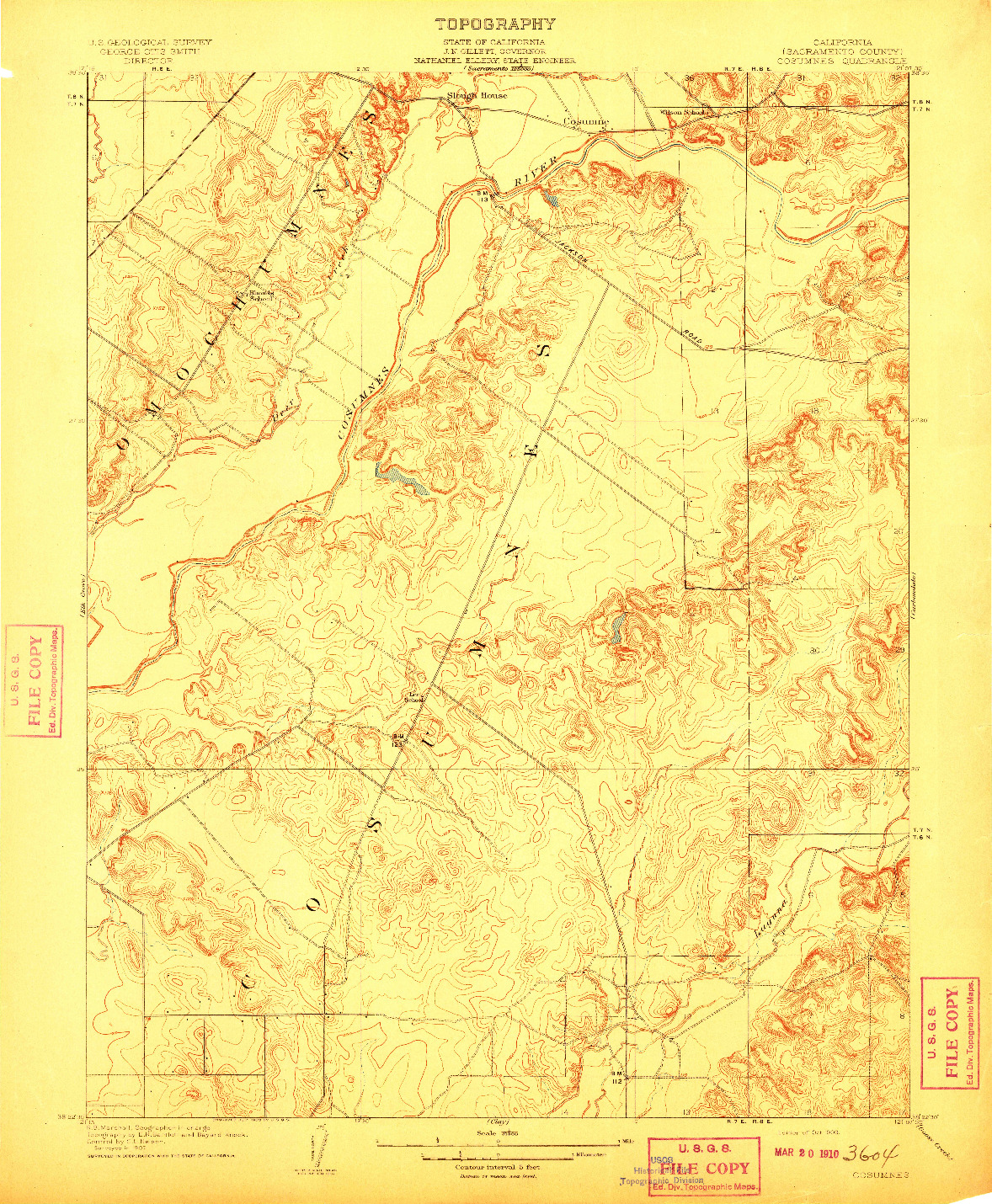 USGS 1:31680-SCALE QUADRANGLE FOR COSUMNES, CA 1909