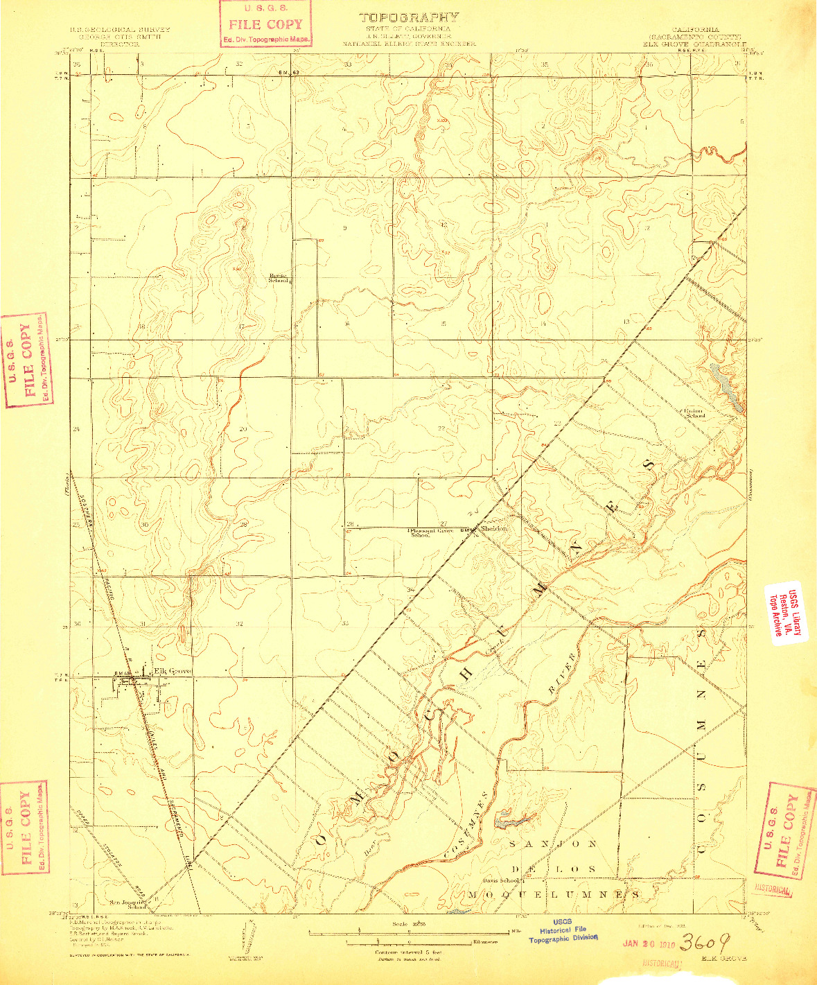 USGS 1:31680-SCALE QUADRANGLE FOR ELK GROVE, CA 1909