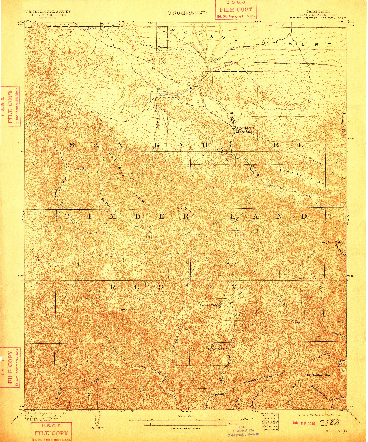 USGS 1:62500-SCALE QUADRANGLE FOR ROCK CREEK, CA 1903