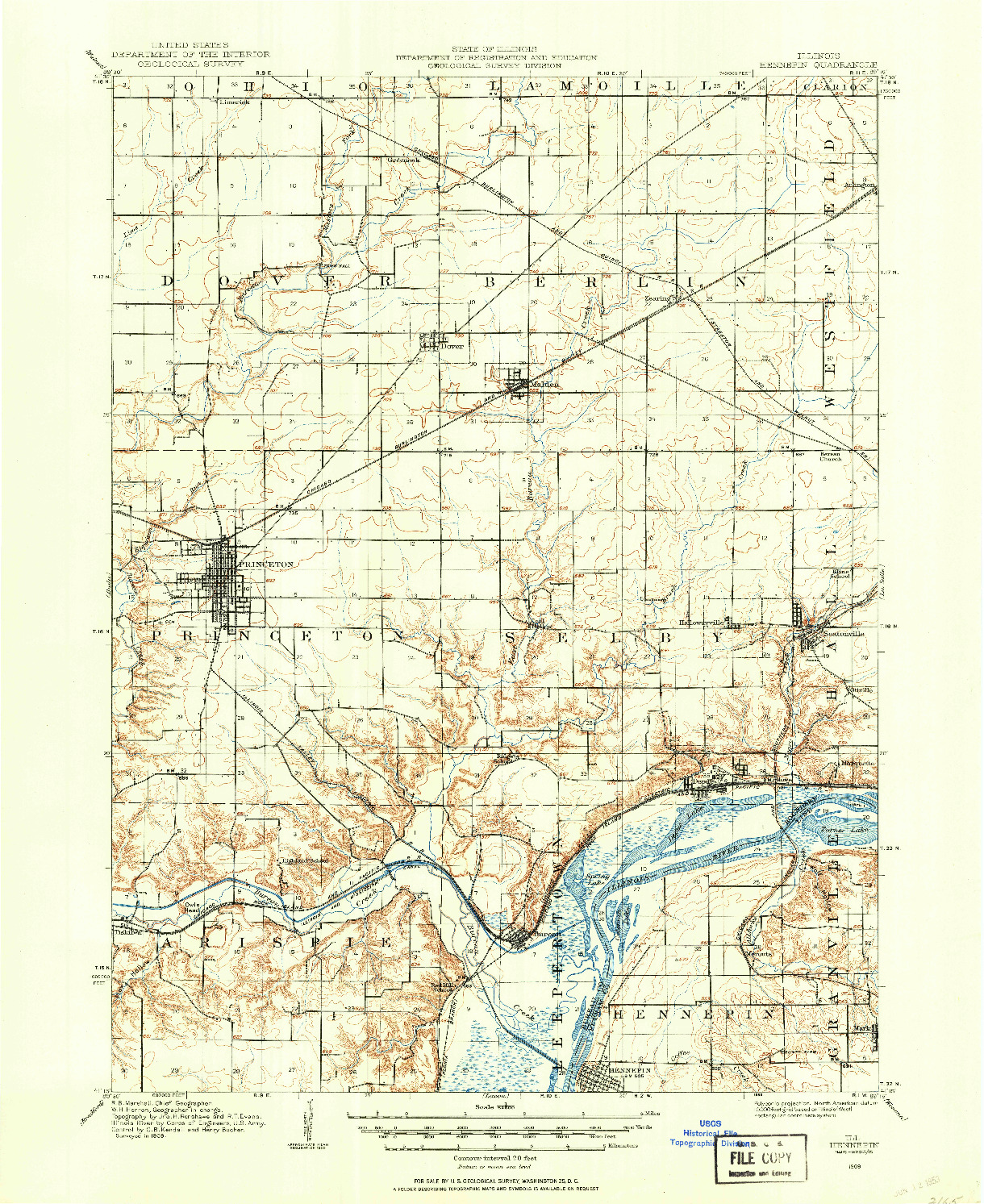 USGS 1:62500-SCALE QUADRANGLE FOR HENNEPIN, IL 1909