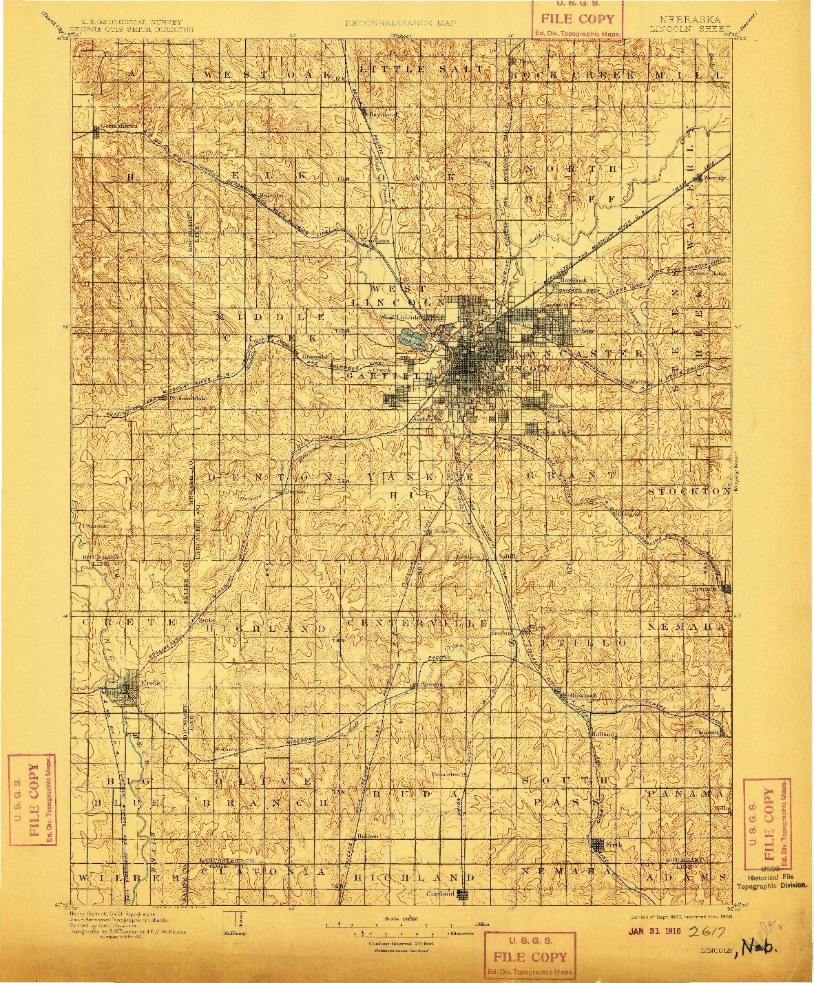 USGS 1:125000-SCALE QUADRANGLE FOR LINCOLN, NE 1897
