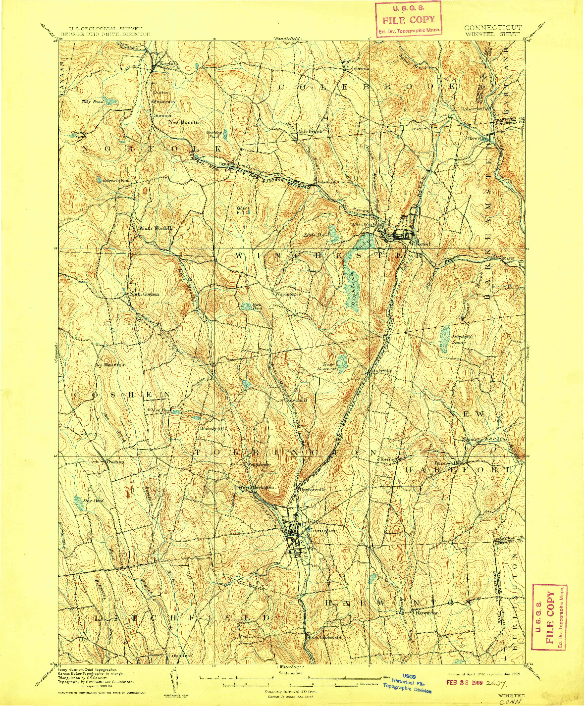 USGS 1:62500-SCALE QUADRANGLE FOR WINSTED, CT 1892