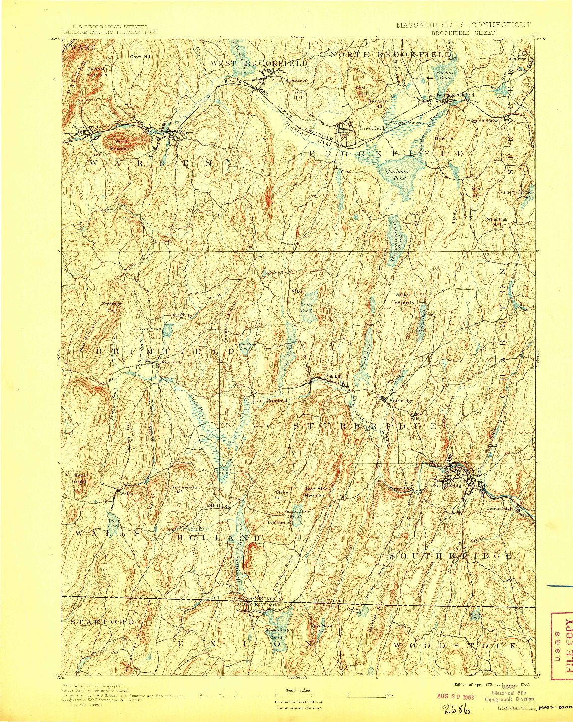 USGS 1:62500-SCALE QUADRANGLE FOR BROOKFIELD, MA 1893