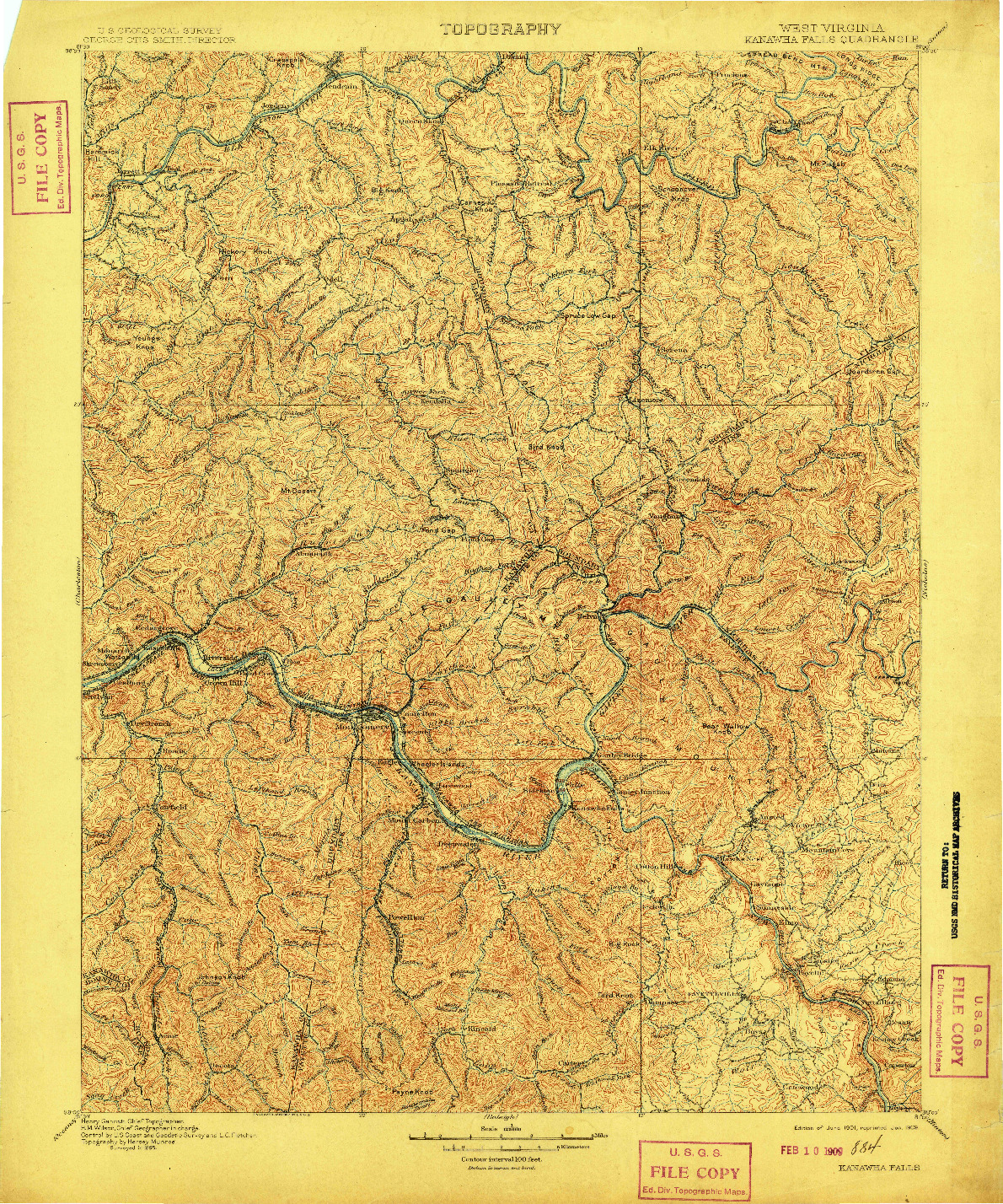 USGS 1:125000-SCALE QUADRANGLE FOR KANAWHA FALLS, WV 1901