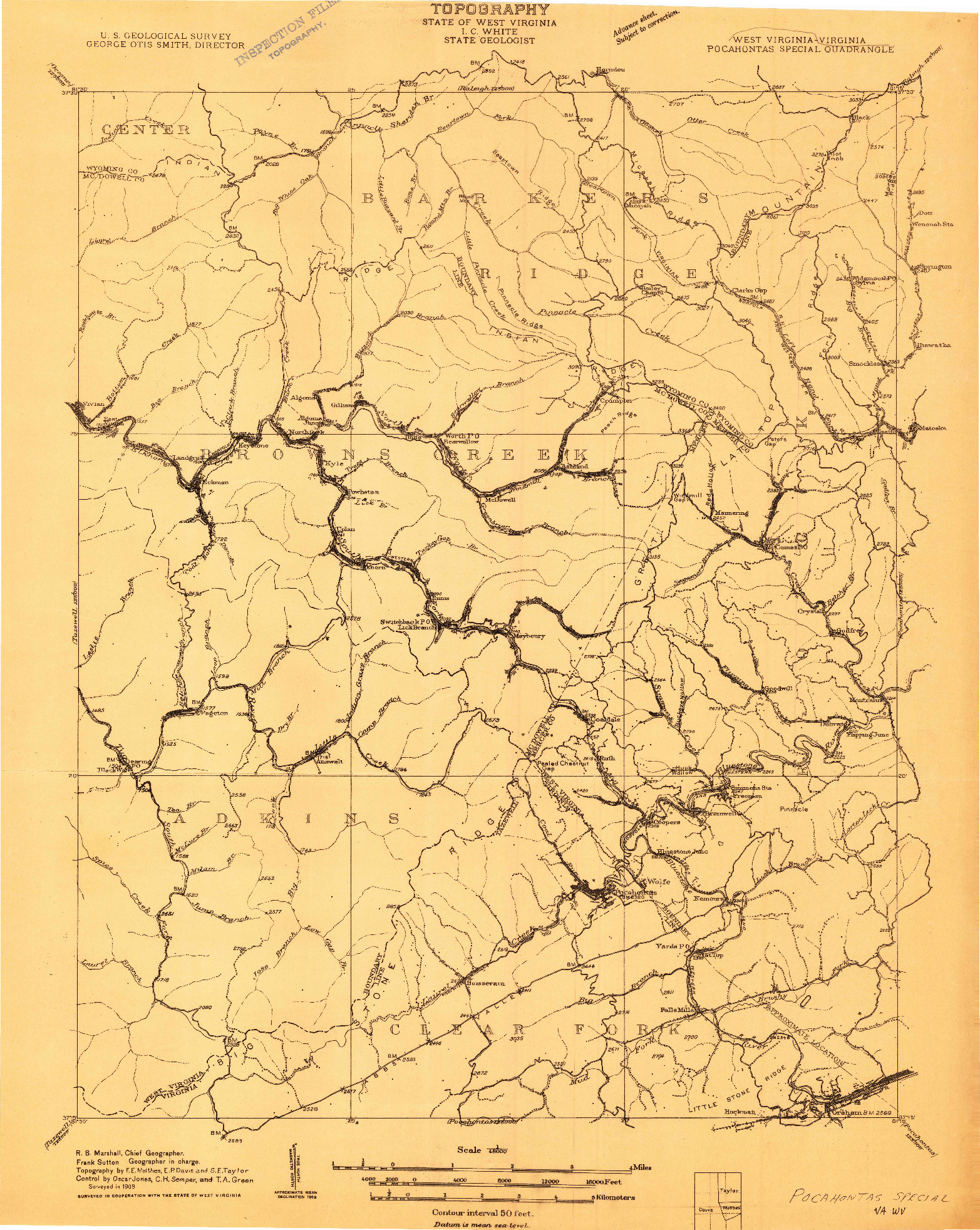 USGS 1:48000-SCALE QUADRANGLE FOR POCAHONTAS SPECIAL, WV 1909