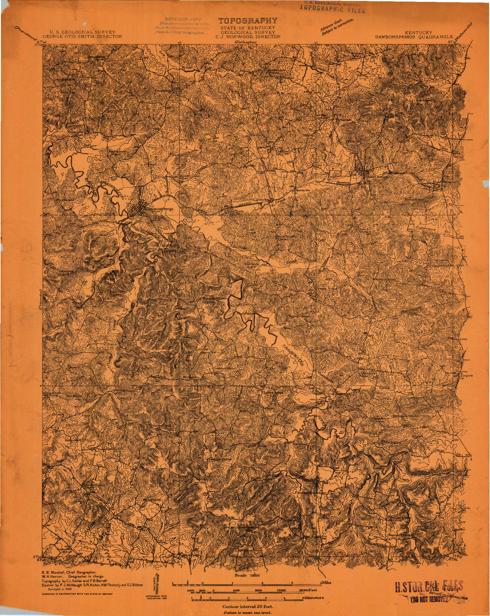 USGS 1:48000-SCALE QUADRANGLE FOR DAWSON SPRINGS, KY 1909