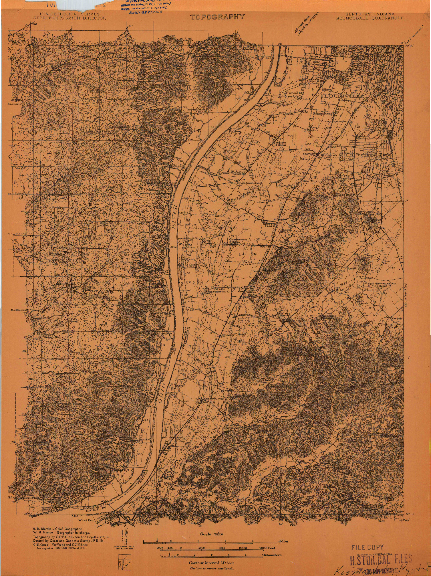 USGS 1:48000-SCALE QUADRANGLE FOR KOSMOSDALE, KY 1909