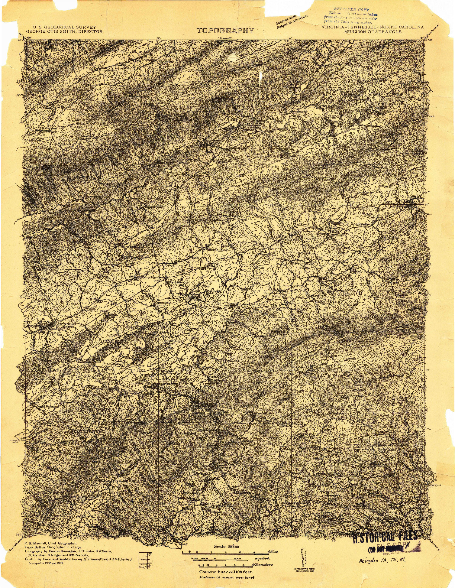 USGS 1:96000-SCALE QUADRANGLE FOR ABINGDON, VA 1909