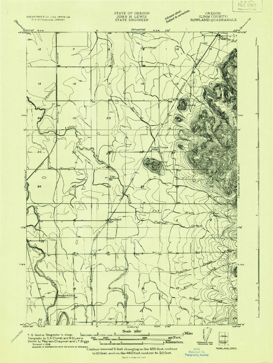 USGS 1:31680-SCALE QUADRANGLE FOR ROWLAND, OR 1909