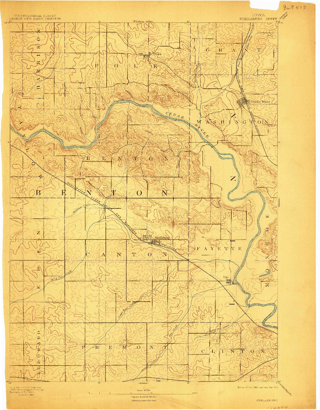 USGS 1:62500-SCALE QUADRANGLE FOR SHELLSBURG, IA 1899