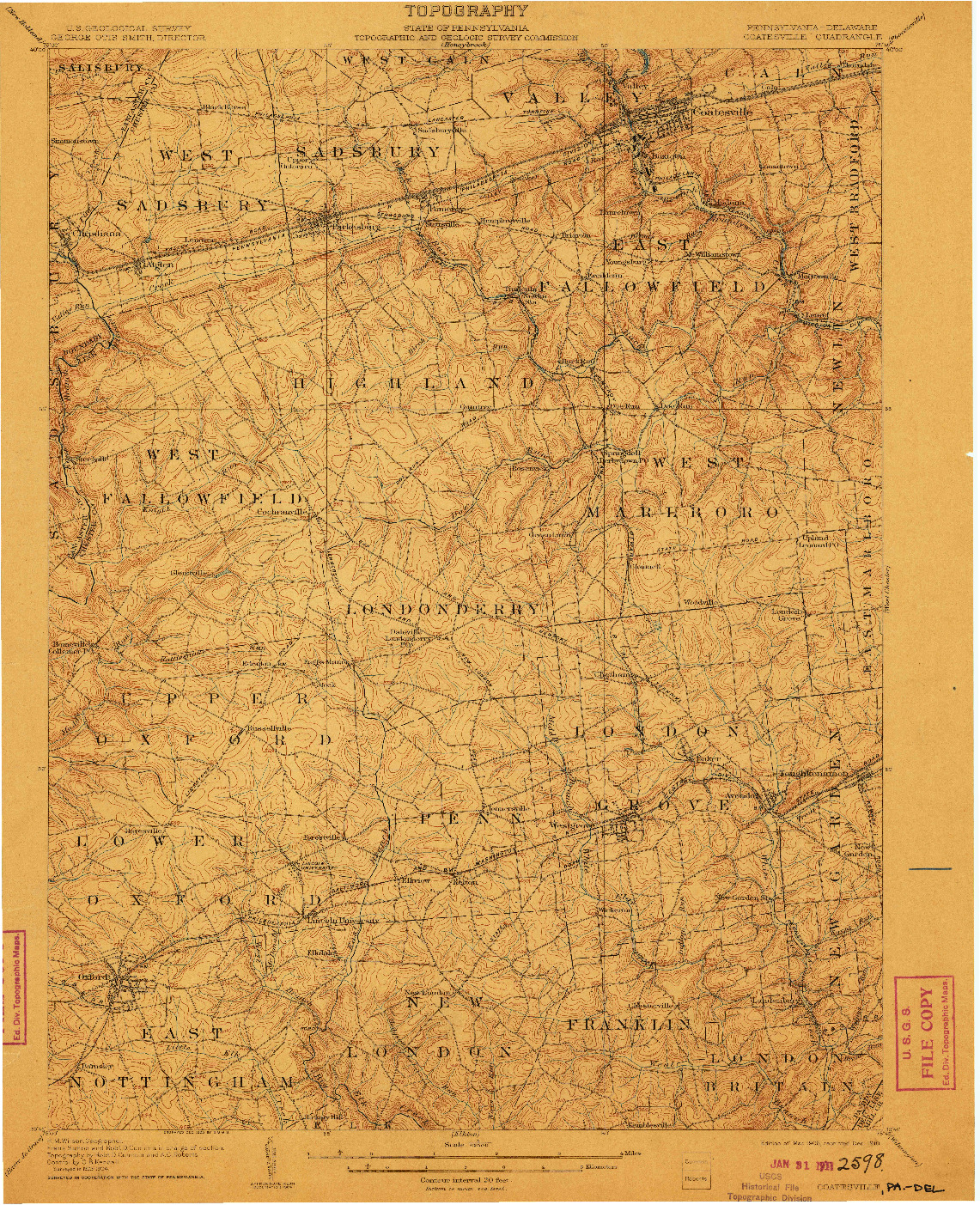 USGS 1:62500-SCALE QUADRANGLE FOR COATESVILLE, PA 1906