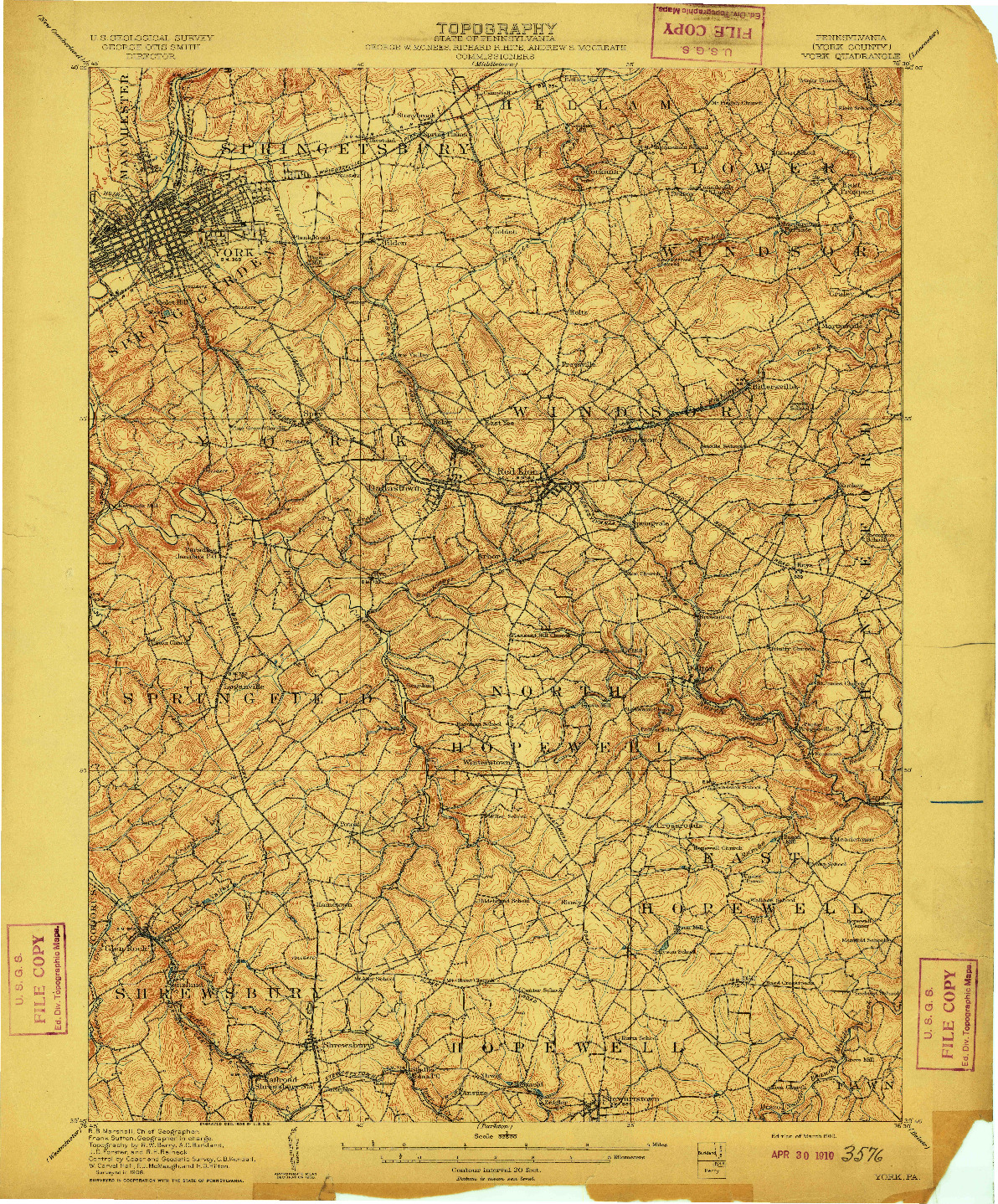 USGS 1:62500-SCALE QUADRANGLE FOR YORK, PA 1910