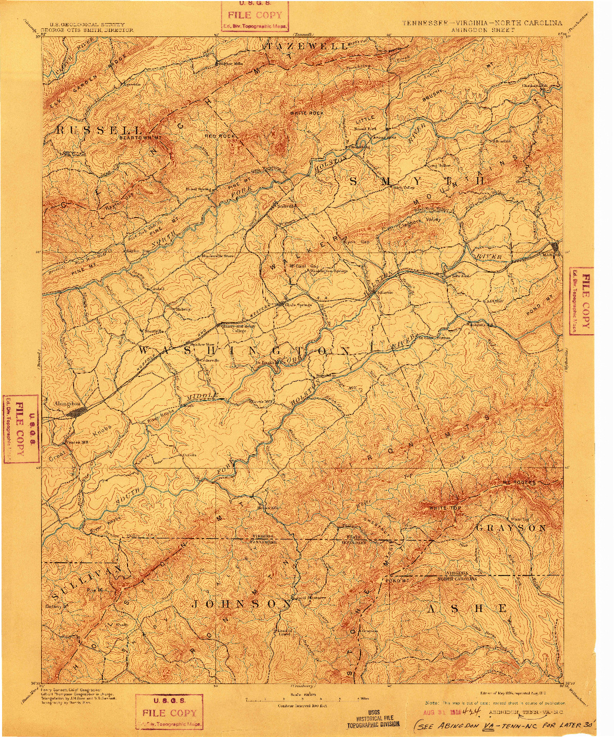 USGS 1:125000-SCALE QUADRANGLE FOR ABINGDON, TN 1894