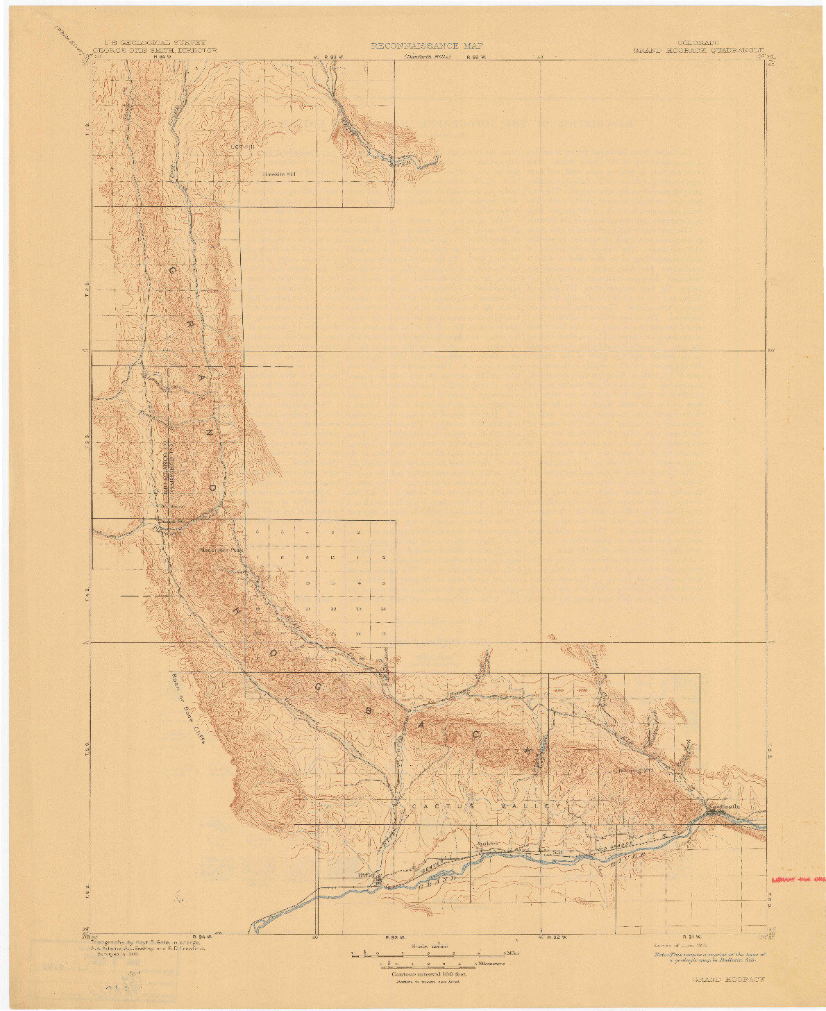 USGS 1:125000-SCALE QUADRANGLE FOR GRAND HOGBACK, CO 1910