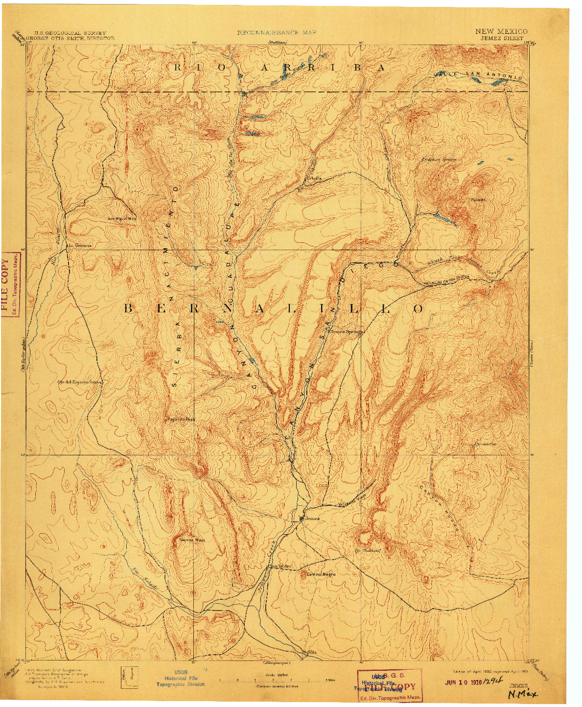 USGS 1:125000-SCALE QUADRANGLE FOR JEMEZ, NM 1892