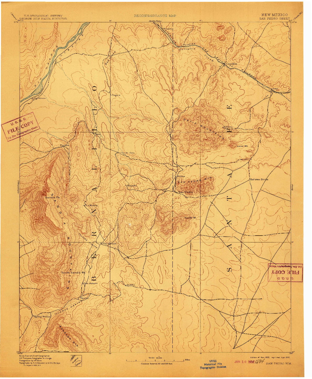 USGS 1:125000-SCALE QUADRANGLE FOR SAN PEDRO, NM 1892