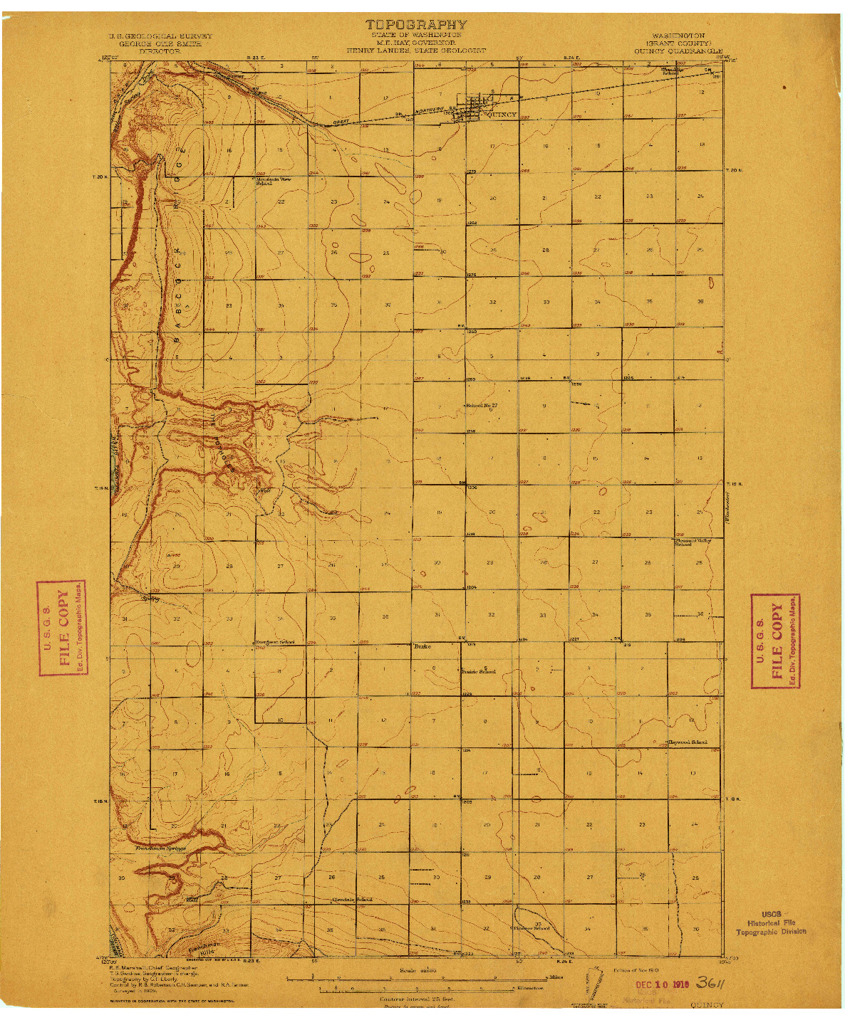 USGS 1:62500-SCALE QUADRANGLE FOR QUINCY, WA 1910