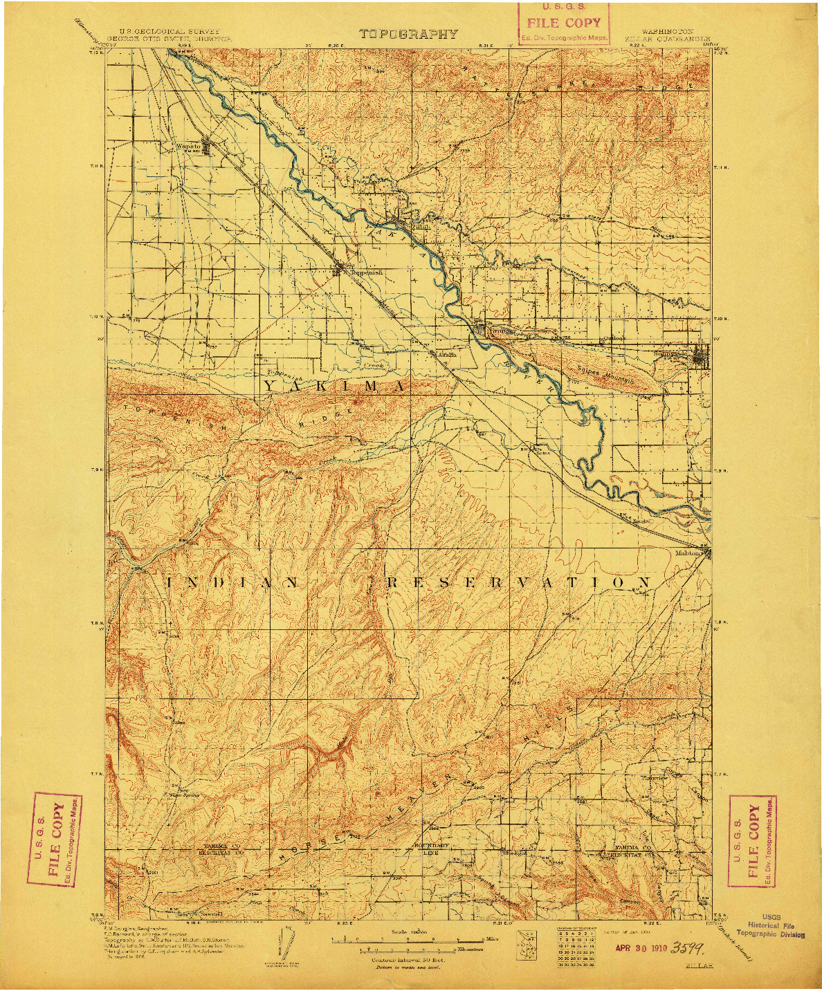 USGS 1:125000-SCALE QUADRANGLE FOR ZILLAH, WA 1910