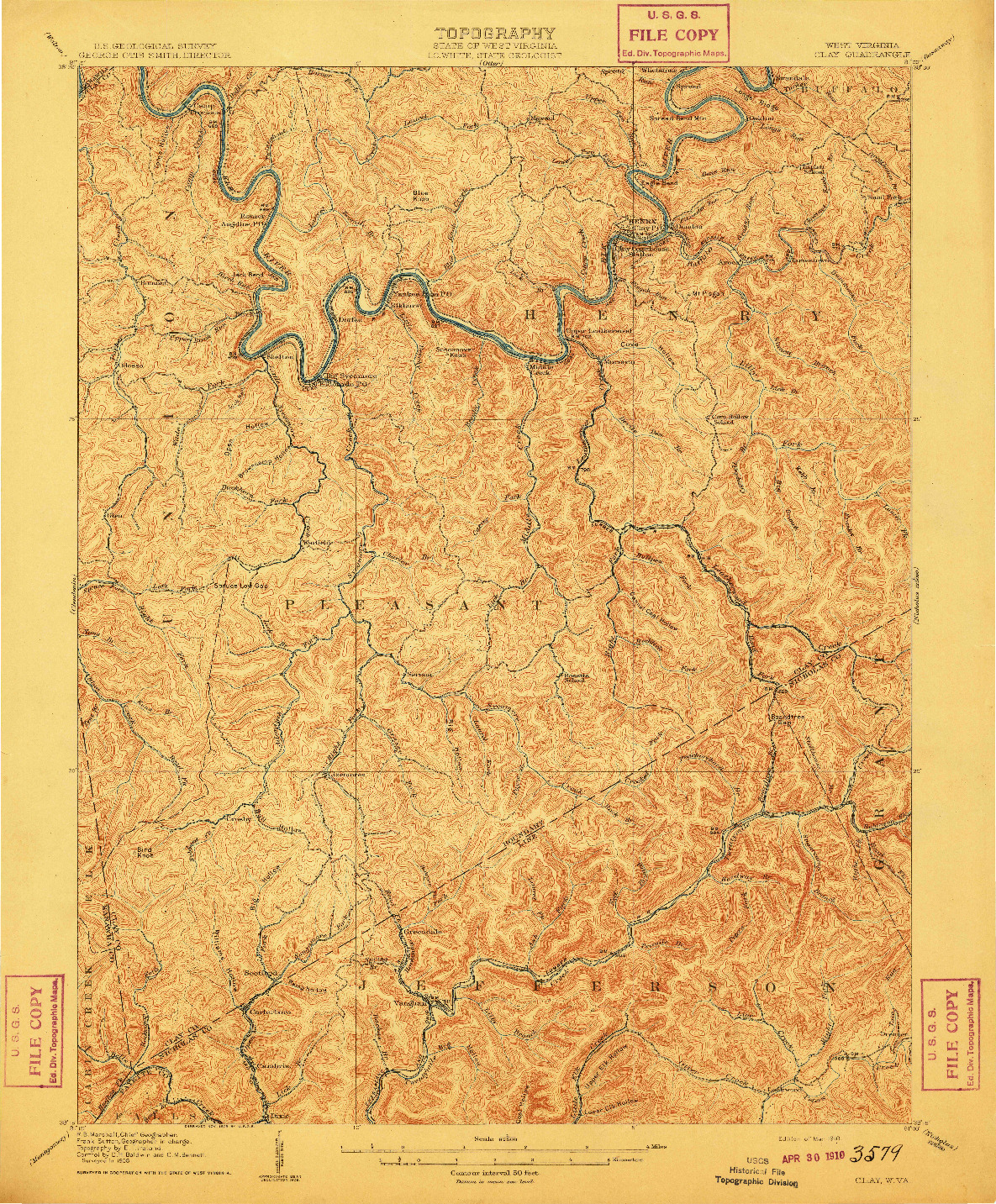USGS 1:62500-SCALE QUADRANGLE FOR CLAY, WV 1910