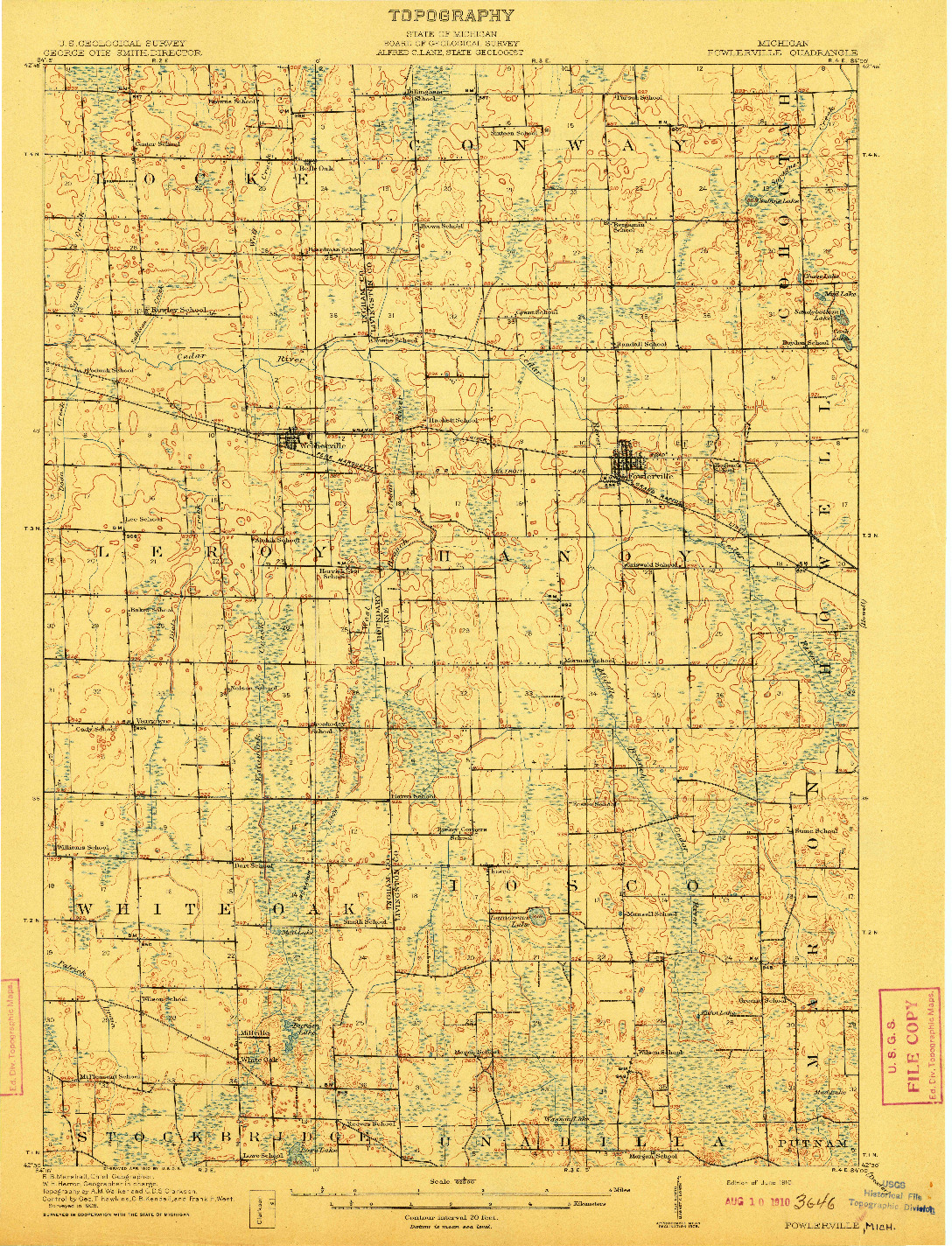 USGS 1:62500-SCALE QUADRANGLE FOR FOWLERVILLE, MI 1910